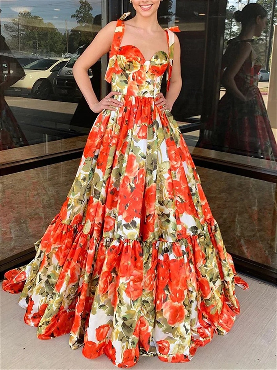 A-line šaty quinceanera elegantní šaty svatební svatební host dlouhé bez rukávů láskyplný výstřih s květinovým potiskem šaty pro svatební hosty 2025 - $99.99 –P1