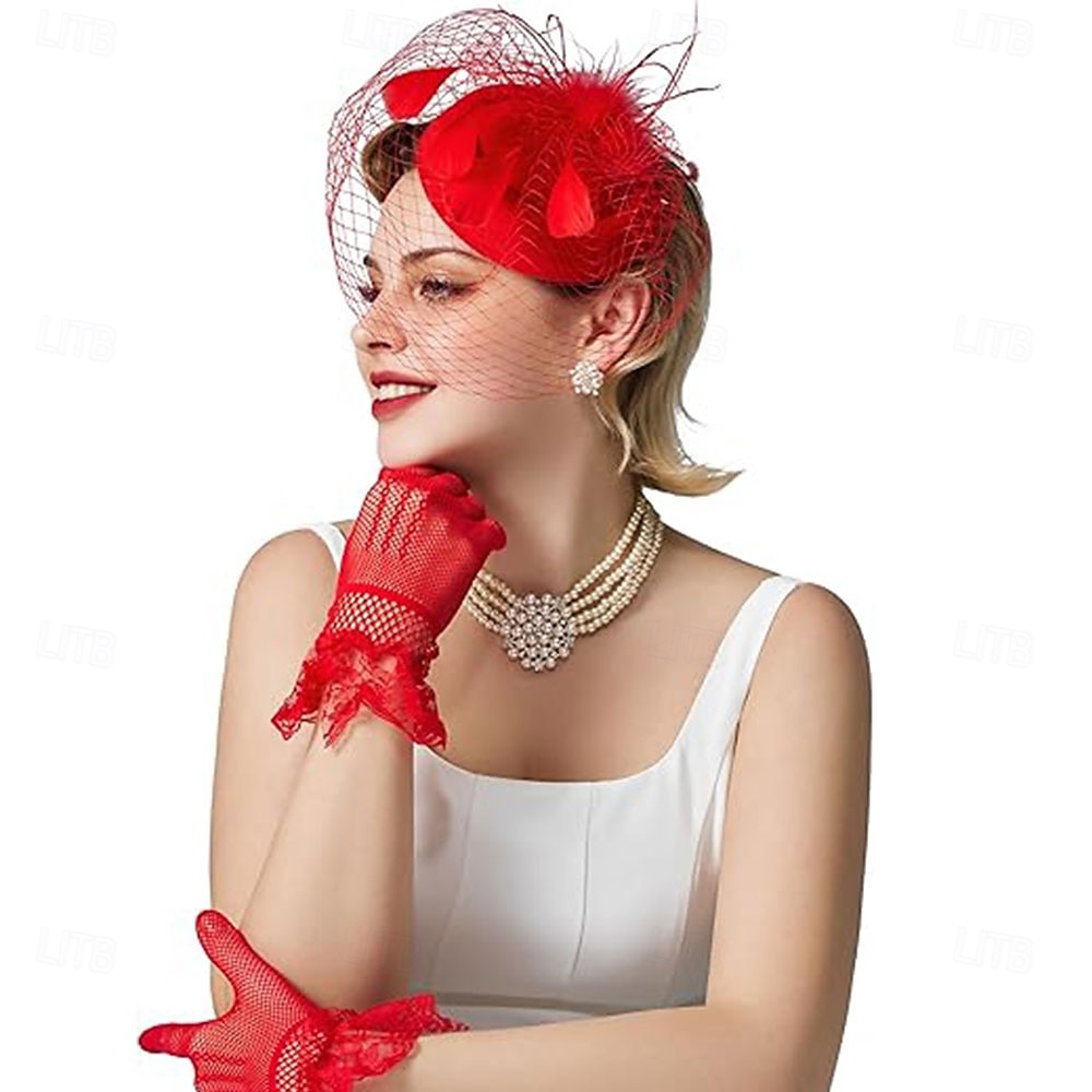 Fascinators Pillbox Hats for Women, Tea Party Hat and Short Lace Gloves Set Perfect for Kentucky Derby, Cocktail 2025 - JP ¥5139 –P9
