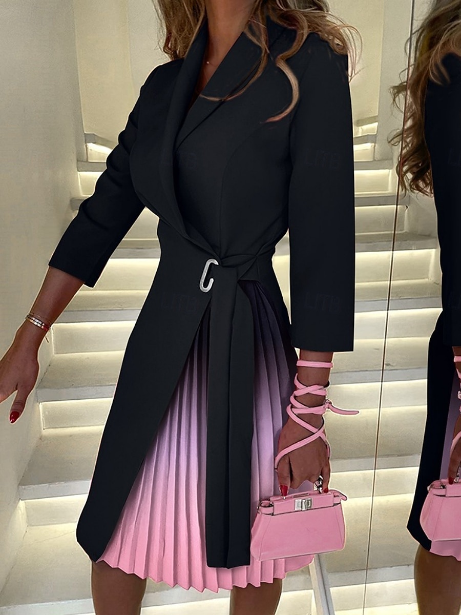 Women's Mini Dress Wrap Dress A Line Dress Casual Outdoor Going out Standard Fit Graphic Color Block 3/4 Length Sleeve Turndown Black Fuchsia Orange Green Summer Spring 2025 - $39.99 –P4