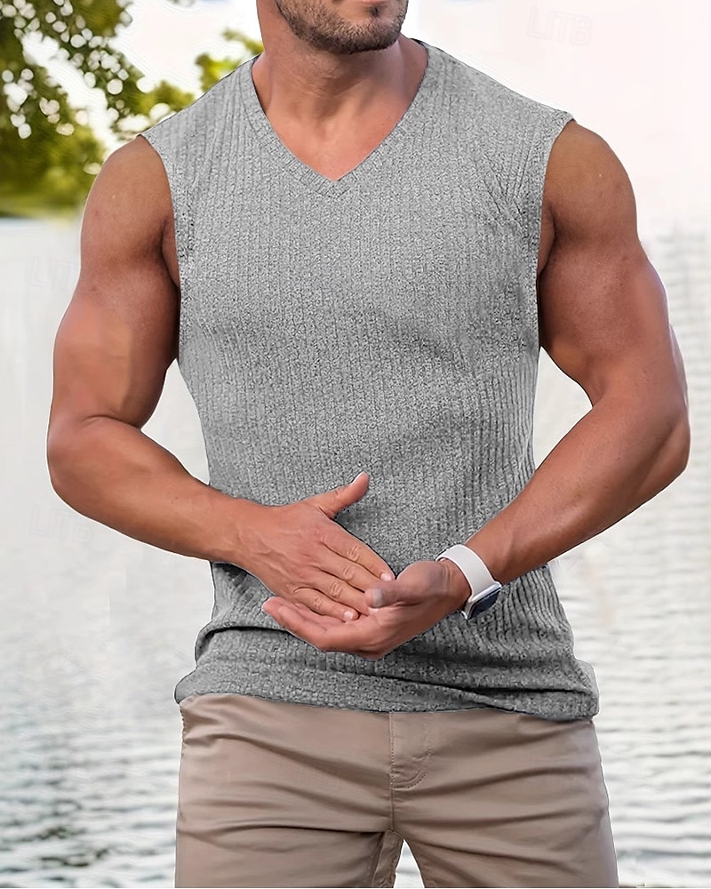 Herren Tank Top Weste Unterhemd Ärmelloses Shirt Ärmellos V Ausschnitt Sommer Einfach Mode Designer Urlaub Straße Ausgehen Schwarz Rosa Grün Top T-Shirt für Herren 2025 - $19.99 –P1