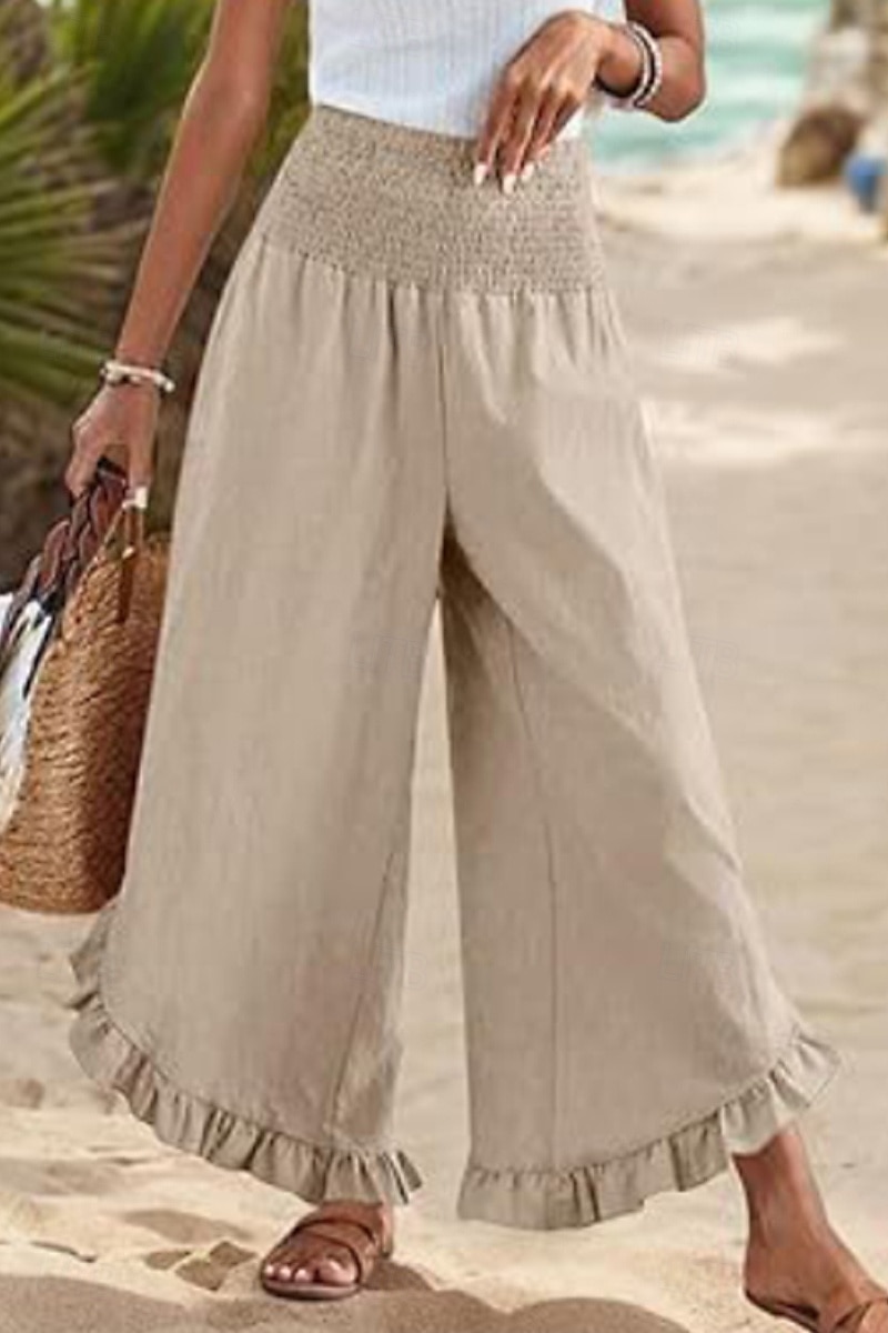 Per donna Pantaloni in cotone e lino Pantaloni Eleganti Moda Streetwear Lunghezza intera Naturale Semplice Volant Elastico in vita All'aperto Confortevole All'aperto Vacanza Uscire Rosso arancione del 2025 a $29.99 –P3