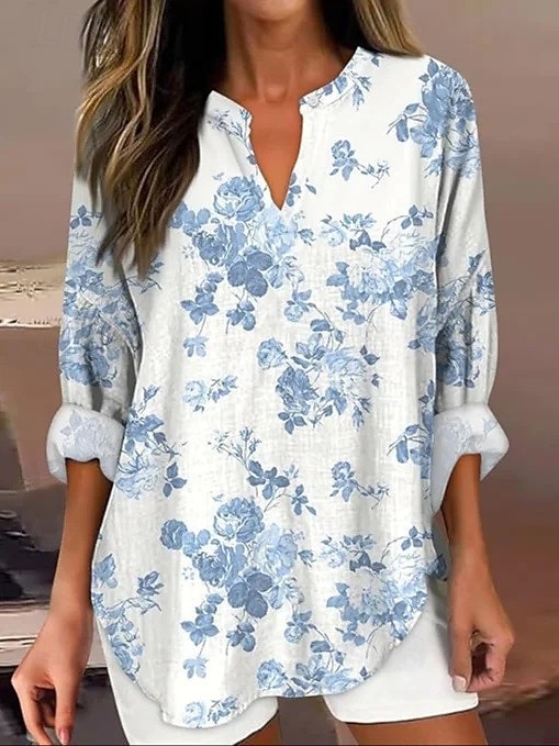Per donna Camicia Boho Floreale Grafico Elegante Casual Boho Manica Lunga Scollo a V Top Regolari Quotidiano Uscire Patchwork Stampato Rosa cipria Rosa Vino Verde militare Rosso Primavera, Autunno del 2025 a $21.99 –P7