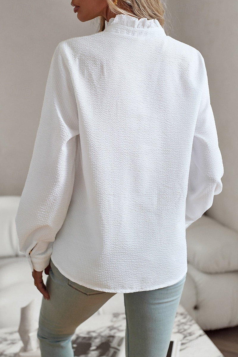 Per donna Camicia Camicia in cotone e lino Blusa Semplice Moderno Casual Manica Lunga Collo Alto Top Regolari Quotidiano Uscire Bottoni Nero Bianco Rosa Blu Estate del 2025 a $23.99 –P5