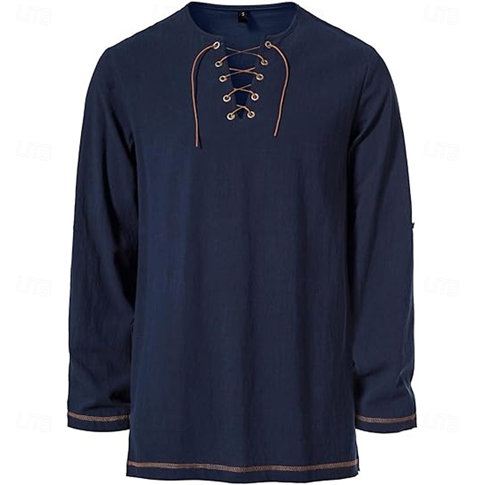 Middeleeuws Renaissance 17e eeuw Gemiddelde Lengte Blouse / overhemd Cosplay kostuum Ridder Viking Keltische ridder Trekkoord Effen Kleur Kostuum Voor heren Piraat Halloween Maskerade Casual 2025 - $28.99 –P4