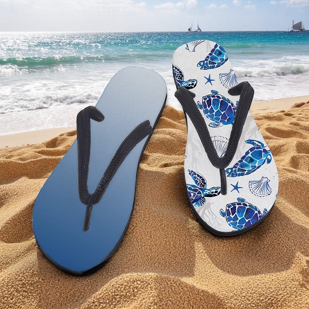 flip flops med tryckta havssköldpaddor för män – strandinspirerad och bekväm stil för strandutflykter, surfing och tropiska semestrar 2025 - $19.99 –P3