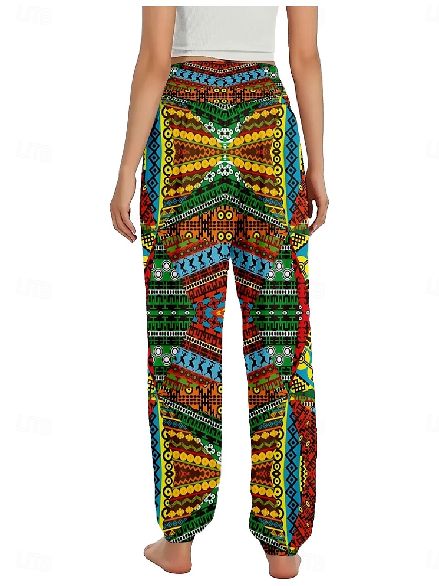 Women's Linen-Inspired Pants Wide Leg Pants Trousers Ethnic Style Casual Boho Full Length High Waist Floral Graphic Pocket Elastic Waist Printing Breathability Soft Micro-elastic Outdoor Yoga Blue 2025 - $21.99 –P5