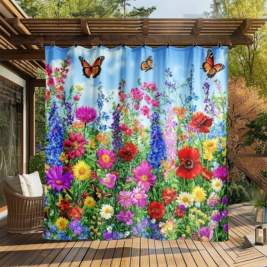 Vedenpitävä ulkoverho yksityisyys liukuvat patioverhot pergola verhot tarrakoukut 3D kesä kukkamaalaismaisema paviljonkiin parvekkeelle verannalle juhliin 1 paneeli 2025 - $34.99 –P7