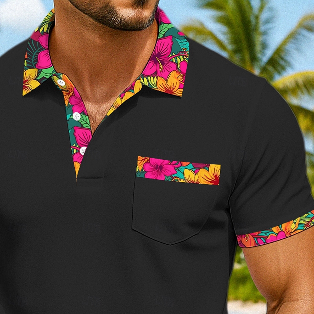 Men's Polo Golf Shirt Casual Holiday Lapel Short Sleeve Fashion Basic Floral Hawaii Patchwork Pocket Summer Spring Regular Fit Black Fuchsia Turquoise Polo 2026 - $21.99 –P6