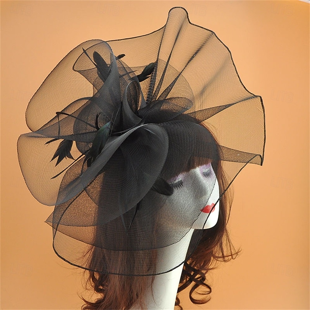 Coiffe Tulle Chapeau Fedora Mariage Anniversaire Soirée Fête du thé Course de Chevaux Élégant ancien Mignon Avec Plume Casque Couvre-chef de 2025 ? $19.99 –P1