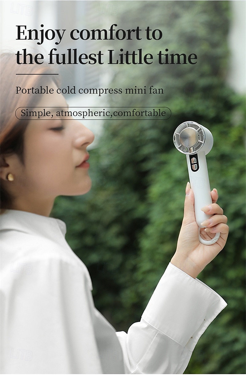 2025年 アイス冷却パッド付きミニハンドヘルドファン、5段階風量、3000mAh USB充電式、フック付きポータブルデスクトップ個人ファン、夏の旅行と屋外使用向けType-C急速充電  コレクション – $29.99 –P2