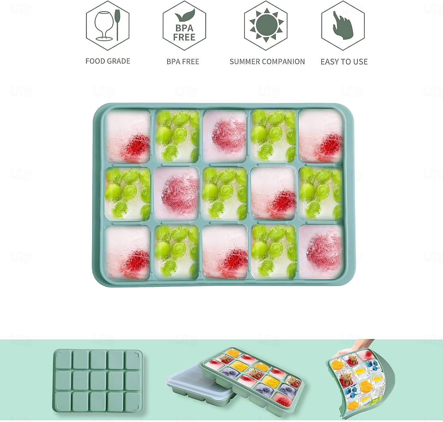 vaschette per cubetti di ghiaccio, facili da rimuovere, 15 stampi per cubetti di ghiaccio in silicone flessibile con coperchio rimovibile, riutilizzabili, impilabili per whisky, alimenti per bambini, del 2025 a $11.99 –P5