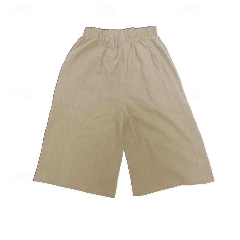 Women's Cotton Linen Shorts Shorts Crop Streetwear Casual Knee Length Natural Plain Pocket Elastic Waist Outdoor Comfortable Outdoor Going out Light Sky Blue Black White Dark navy Summer Regular Fit 2025 - $24.99 –P6