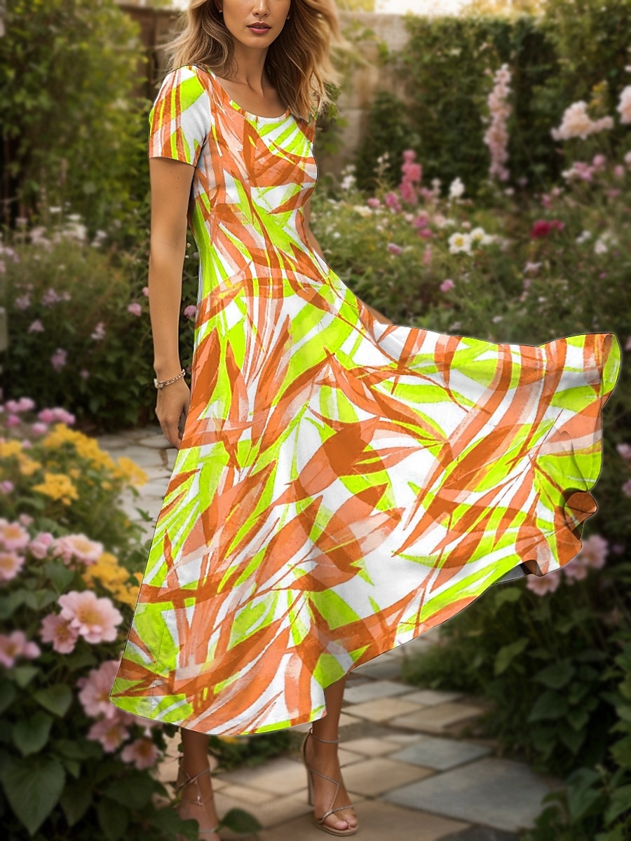 Femmes Robe maxi Robe Décontractée Robe trapèze Robe d'été Vacances ancien Ethnique Coupe régulière Graphique Feuille Géométrique Manche Courte Col carré Jaune Rouge Bleu Violet Été Printemps de 2025 ? $31.99 –P8