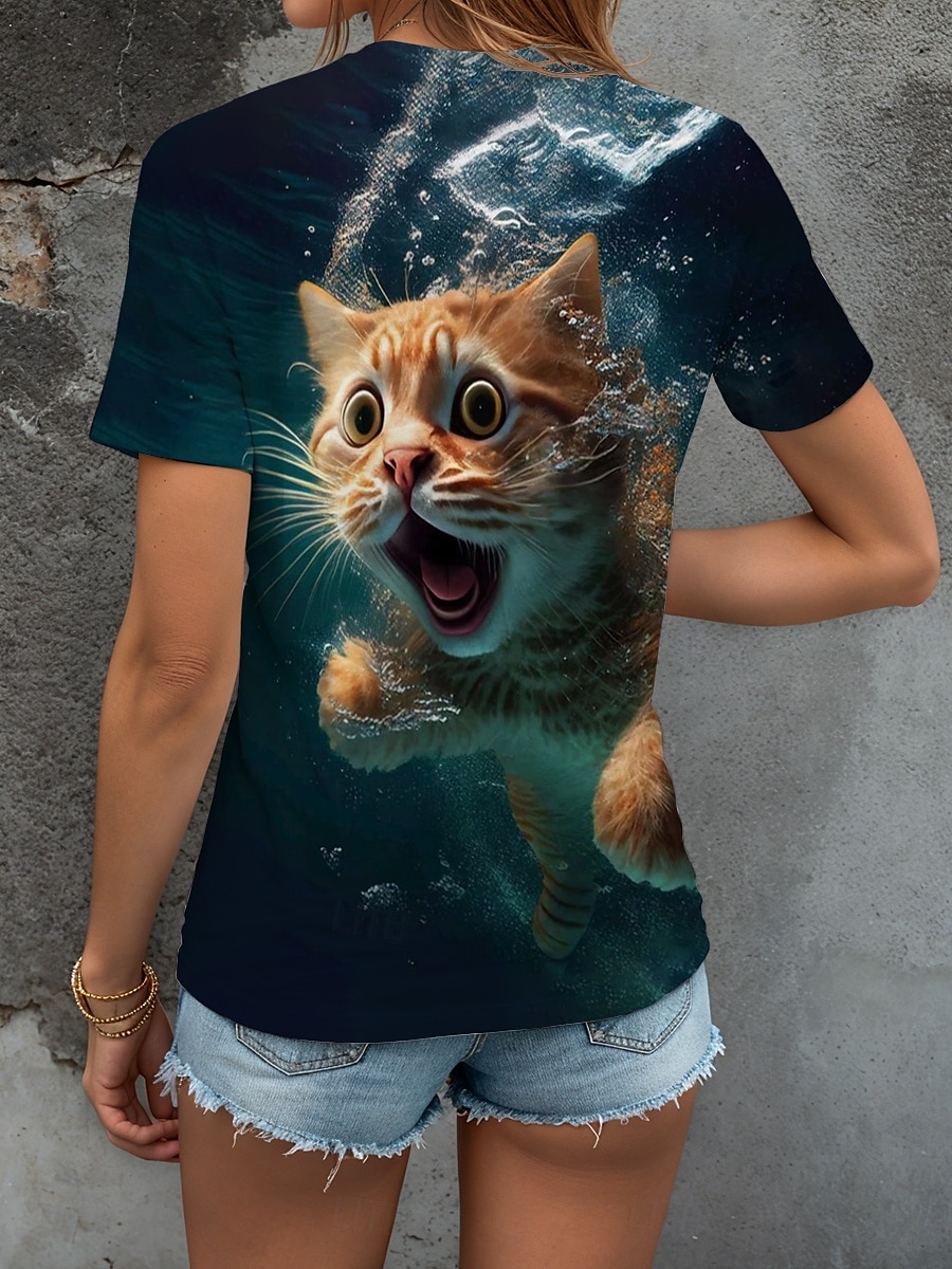 Pentru femei Tricou Grafic Animal Pisica Epocă Stilat Clasic Manșon scurt În V Topuri obișnuite Zilnic Imprimeu Trifoi Vară Primăvară 2025 - $19.99 –P2