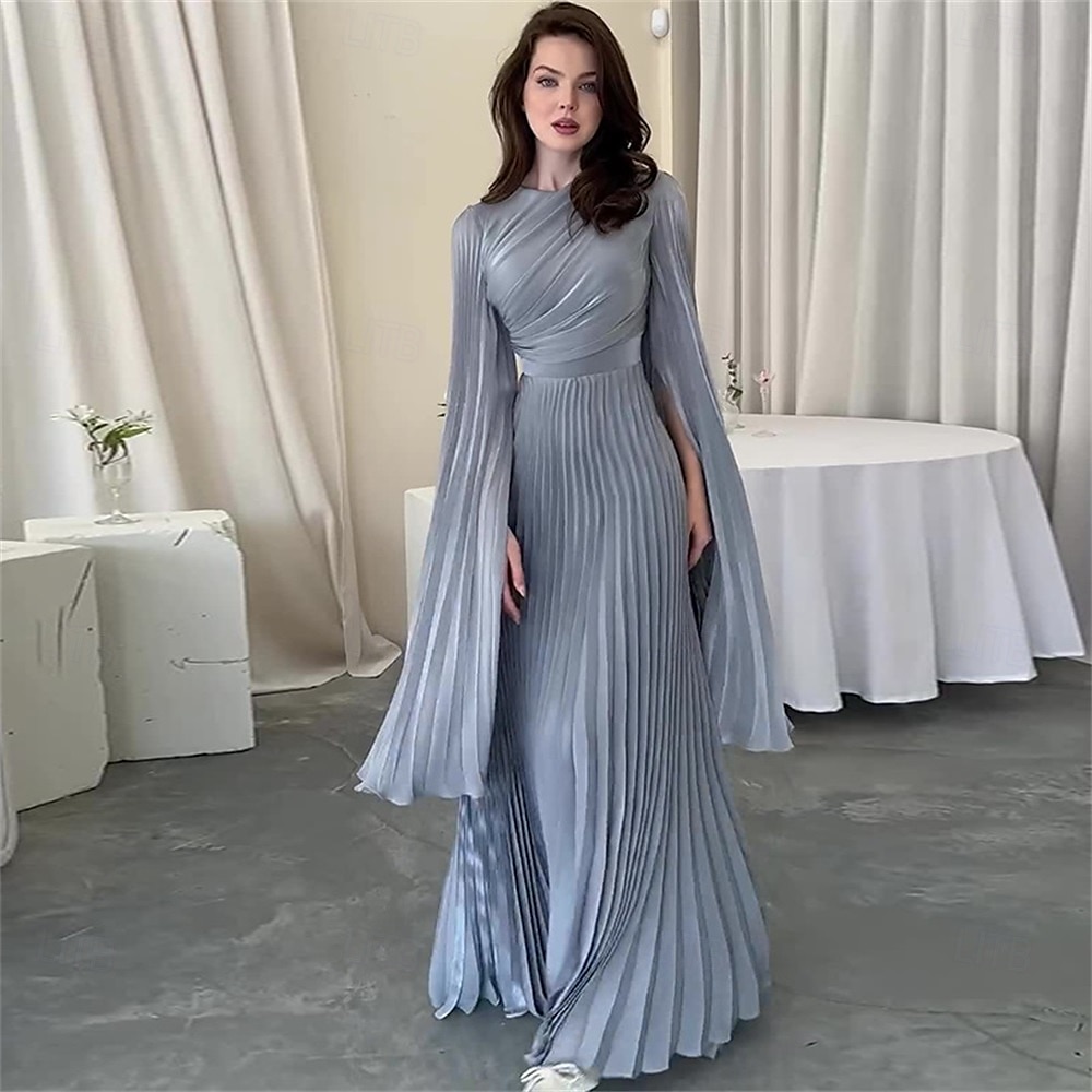 A-Linjet Quinceanera Kjoler Elegant Kjole Formell Bryllup Gulvlengde Lange Ermer Høy Hals Polyester med Folder 2025 - $79.99 –P1