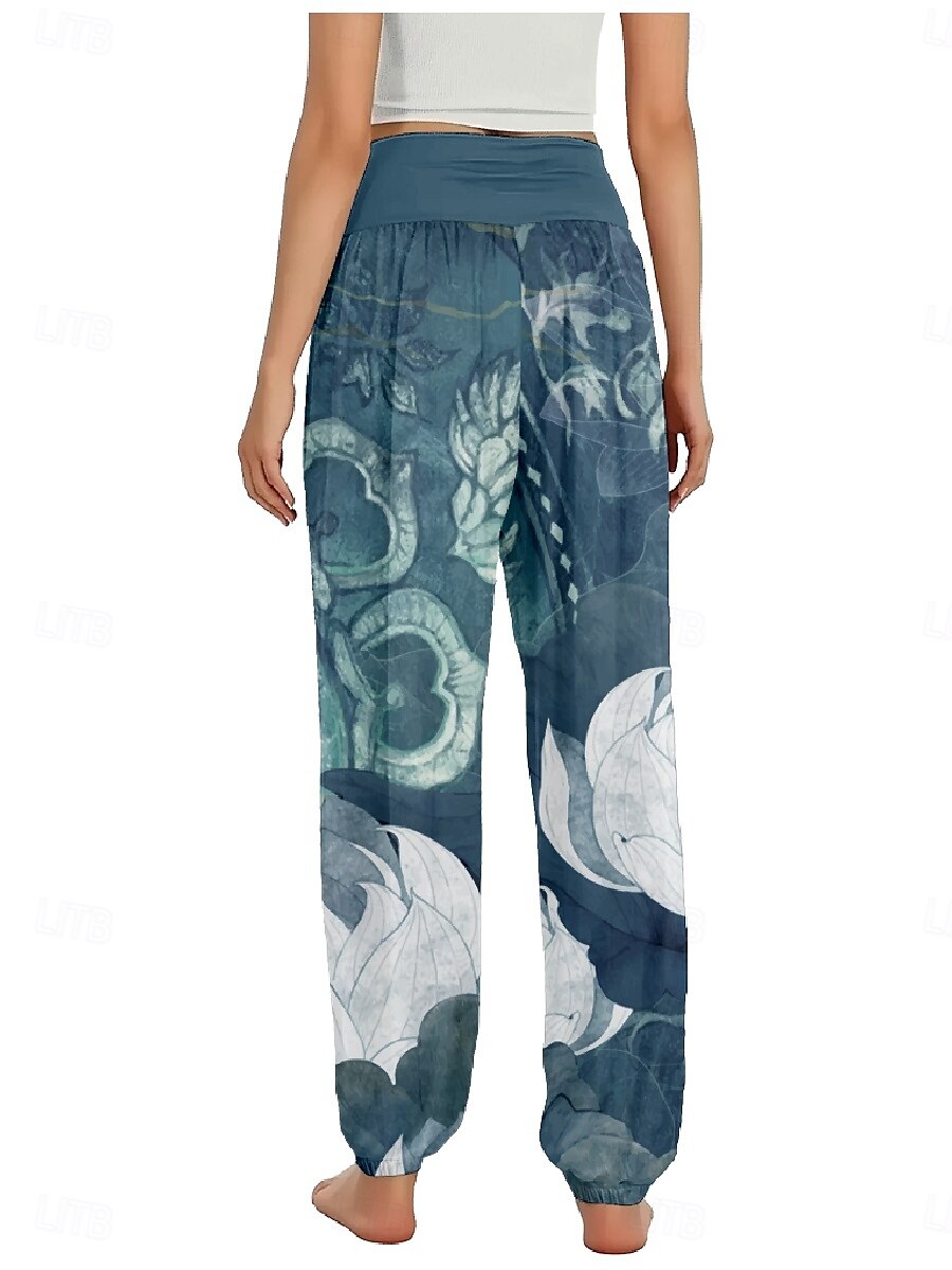 Mulheres Calças inspiradas em linho Perna larga Calças Estilo Étnico Casual Boho Comprimento total Cintura Alta Floral Bolsos Cintura elástica Estampado Respirabilidade Macio Micro-Elástica Ao ar de 2025 por $21.99 –P5