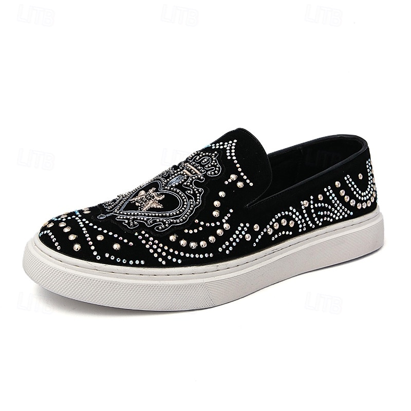 pánské černé slip-on tenisky s cvočky a kamínkovými detaily - módní společenské boty pro taneční akce a speciální příležitosti 2025 - $54.99 –P2