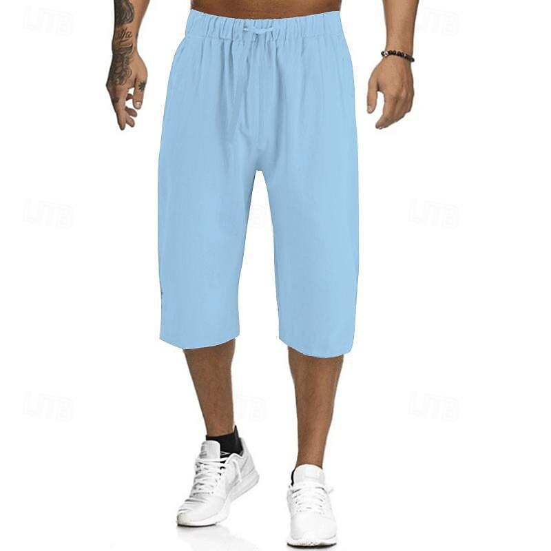 Homens Calças Capri Shorts de linho Shorts de verão Shorts de praia Bolsos Com Cordão Cintura elástica Tecido Conforto Respirável Comprimento da panturrilha Férias Feriado Praia Havaiana Boho Preto de 2025 por $16.49 –P2