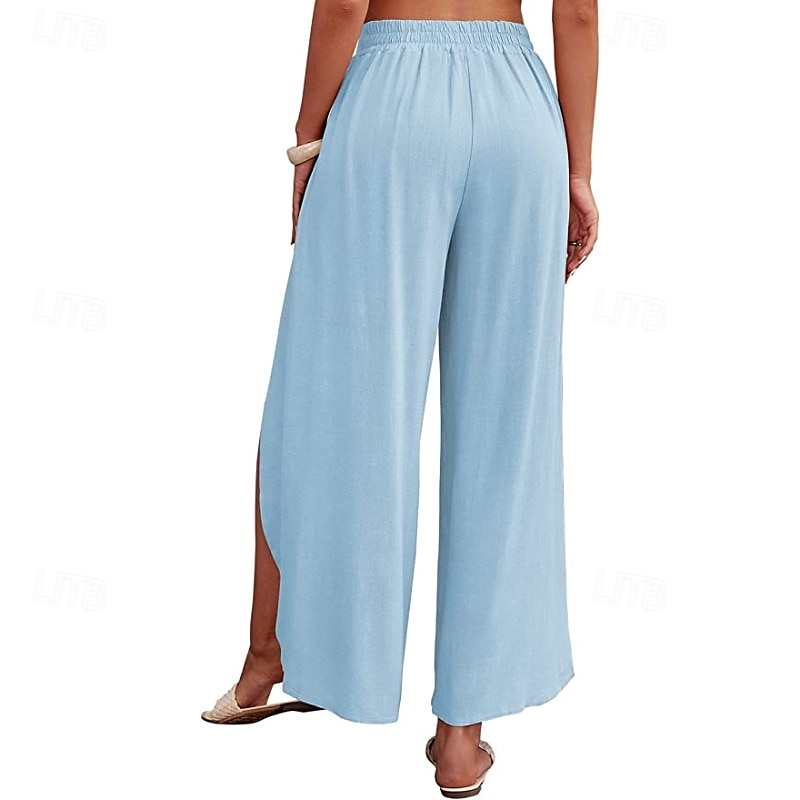 Per donna Pantaloni in cotone e lino Pantaloni Eleganti Casual Lunghezza intera Naturale Semplice Elastico in vita All'aperto Confortevole Streetwear Uscire Aalbicocca Giacinto Blu cielo chiaro Nero del 2025 a $27.99 –P18