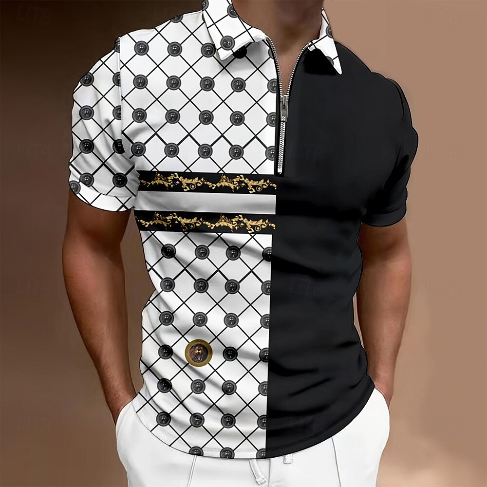 Pánské Muž Grafika Polo na zip Krátký rukáv Přehnutý Moderní Neformální / sportovní Sporty a outdoor Oblečení na atletiku Běžné / Denní 3D tisk Léto Černobílá 2025 - $20.99 –P1