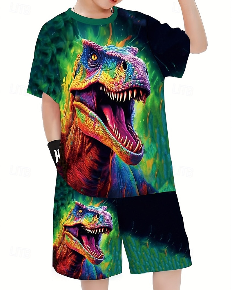 Jungen 3D Dinosaurier T-Shirt & Shorts Set Kurzarm Sommer Frühling Sport Mode Täglich Kinder 4-12 Jahre Rundhalsausschnitt Outdoor Urlaub Sport Figurbetonter Schnitt 2025 - $22.99 –P1