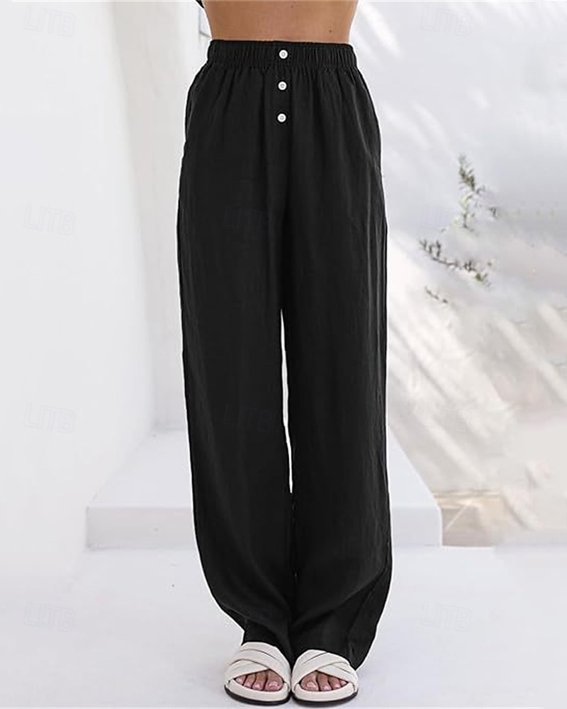 Per donna Pantaloni in cotone e lino Pantaloni Palazzo Moda Streetwear Comfort Lunghezza intera Misura del girovita medio Semplice Tasca Elastico in vita Comodo All'aperto Confortevole Streetwear del 2025 a $27.99 –P1