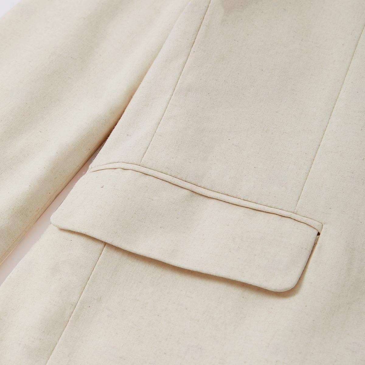 Beige Heren Linnen Aanzichten Strand Trouwerijen Bruidsjonkers Zomer 2-delig Effen Kleur Gepaste Maat Enkelstaand Met Eén Knop 2025 - $112.99 –P6