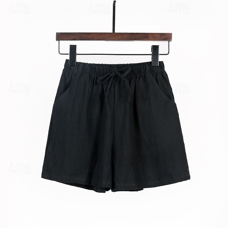 Mulheres Shorts de algodão e linho Calção Calças Roupa de rua Casual Curto Natural Tecido Bolsos Design de cordão elástico Confortável Exterior Ao ar livre Feriado Verde Floresta Ferrugem Azul de 2025 por $17.99 –P7