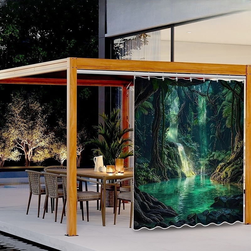 Vízálló Kültéri Függöny Magánélet Csúszó Terasz Függöny Drape Pergola Függöny Grommet 3D Tájkép Zöld Barlang A Pavilonhoz Erkélyhez Tornácra Bulira 1 Panel 2025 - $34.99 –P5