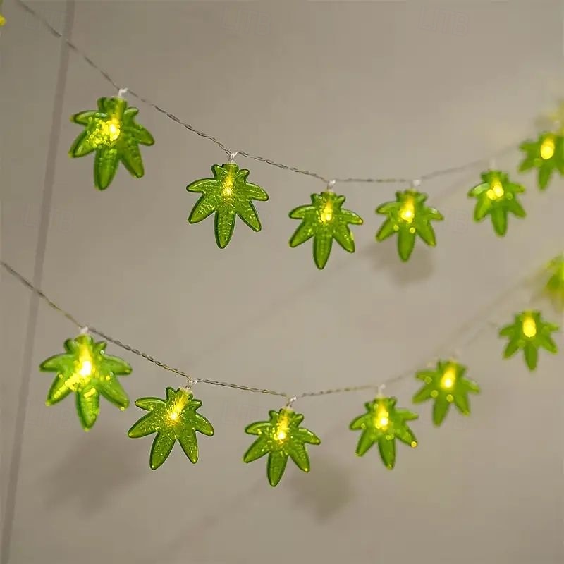 Catena luminosa a forma di foglia verde a LED, 1,5 m, 10 LED, alimentata a batteria, per Natale, San Valentino, camera da letto, festa, matrimonio, ringraziamento, festa della mamma, decorazione del 2025 a $9.49 –P4