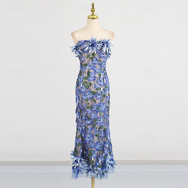 Robes Fourreau  Colonne Robe Rose Fuchsia Invité de Mariage Robe de Cocktail Sans Manches Sans Épaule Fleurs avec Dentelle Brodée de 2025 ? $149.99 –P6