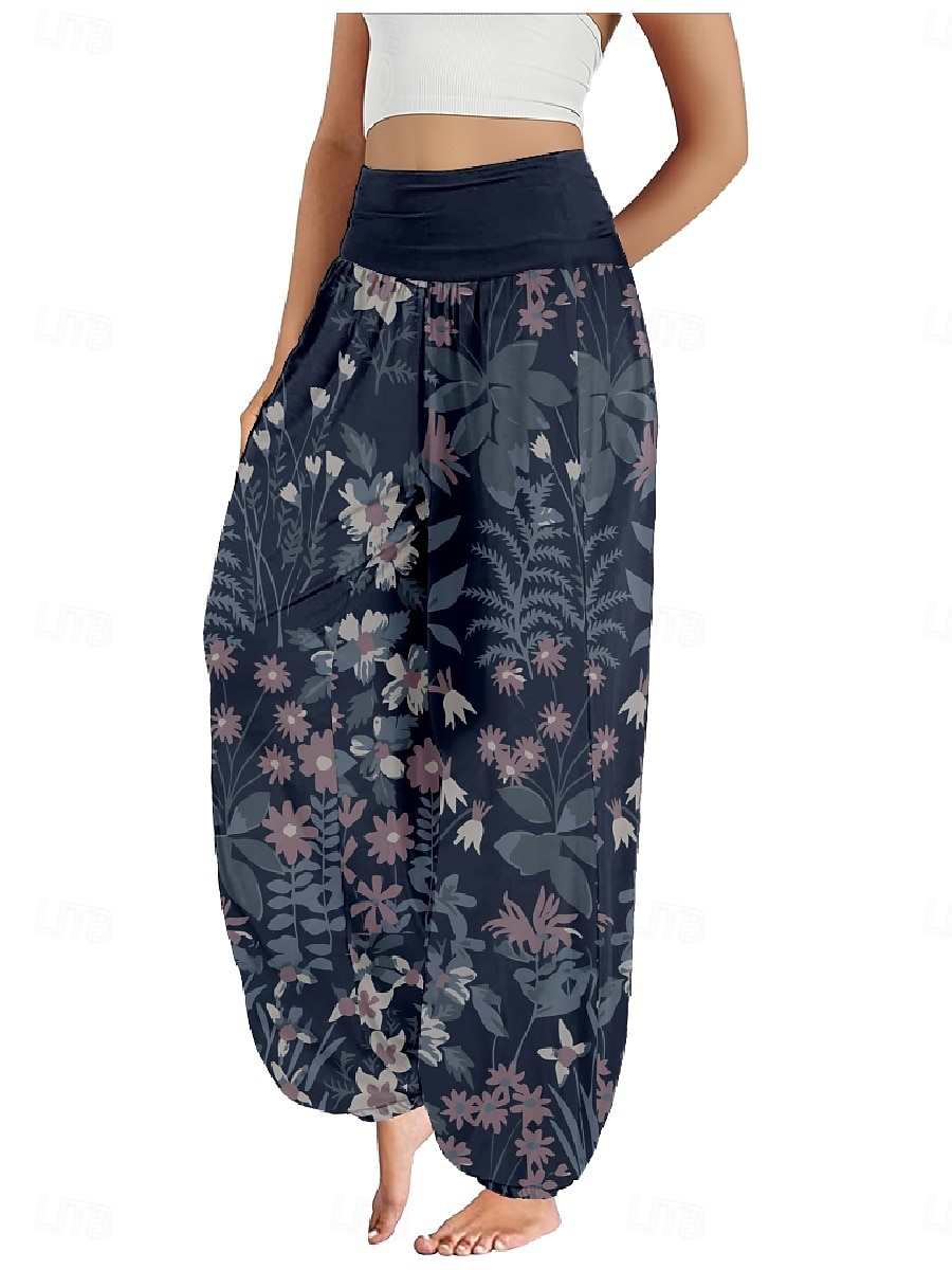 Per donna Pantaloni ispirati al lino Gamba larga Pantaloni Stile Etnico Casual Boho Lunghezza intera Vita Alta Floreale Foglia Tropicale Tasca Elastico in vita Stampa Traspirabilità Morbido del 2025 a $21.99 –P4