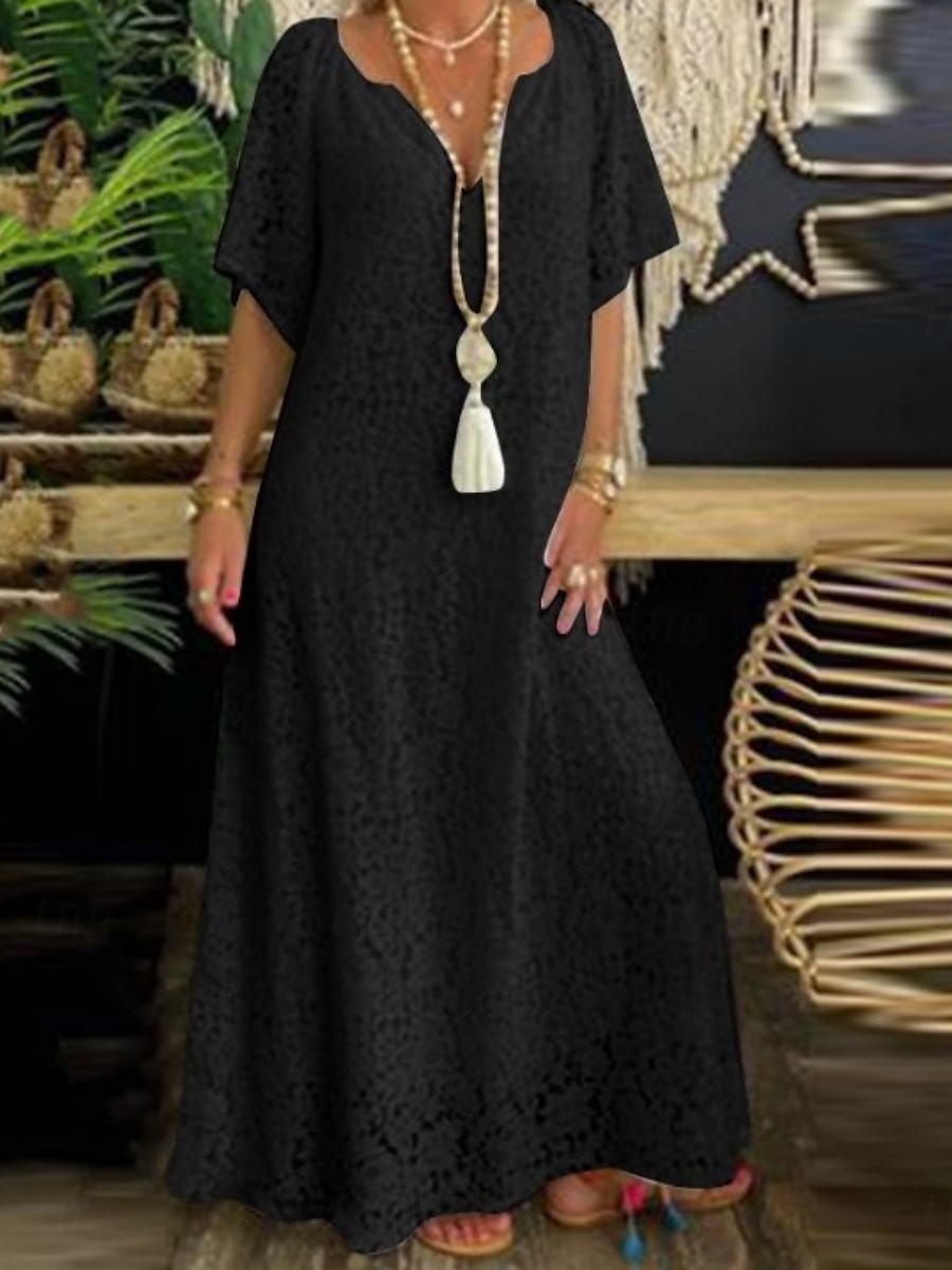 Robe Maxi Femme Robe A Ligne Uni Vacances Décontractée Boho Extérieur Sortie Ajustement Normal Graphique Manches Courtes Col V Noir Blanc Bordeaux Été de 2025 ? $41.99 –P6