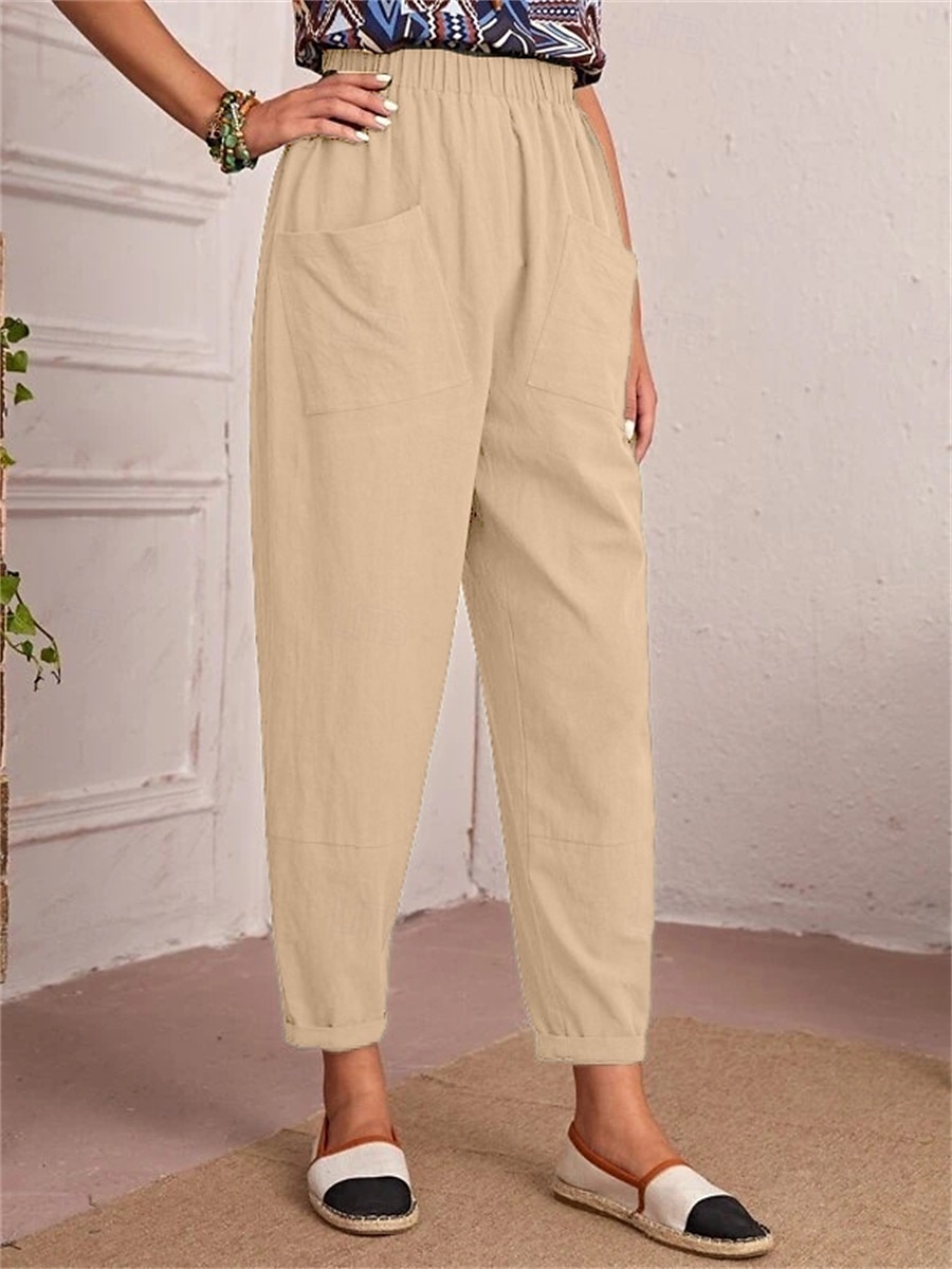 Per donna Pantaloni Affusolati Chinos Moda Streetwear Essenziale Lunghezza alla caviglia Vita media Semplice Tasca Elastico in vita Comodità All'aperto Micro-elastico Vacanza Streetwear Quotidiano del 2025 a $22.99 –P11