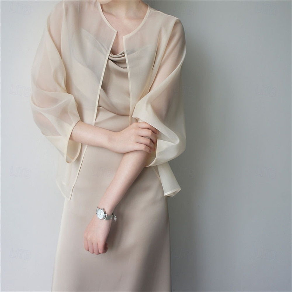 Sjal til kvinner Elegant Solbeskyttelse Langermet Organza Bryllup Wrap Med Ren Farge Til Bryllup Sommer 2025 - $25.99 –P1