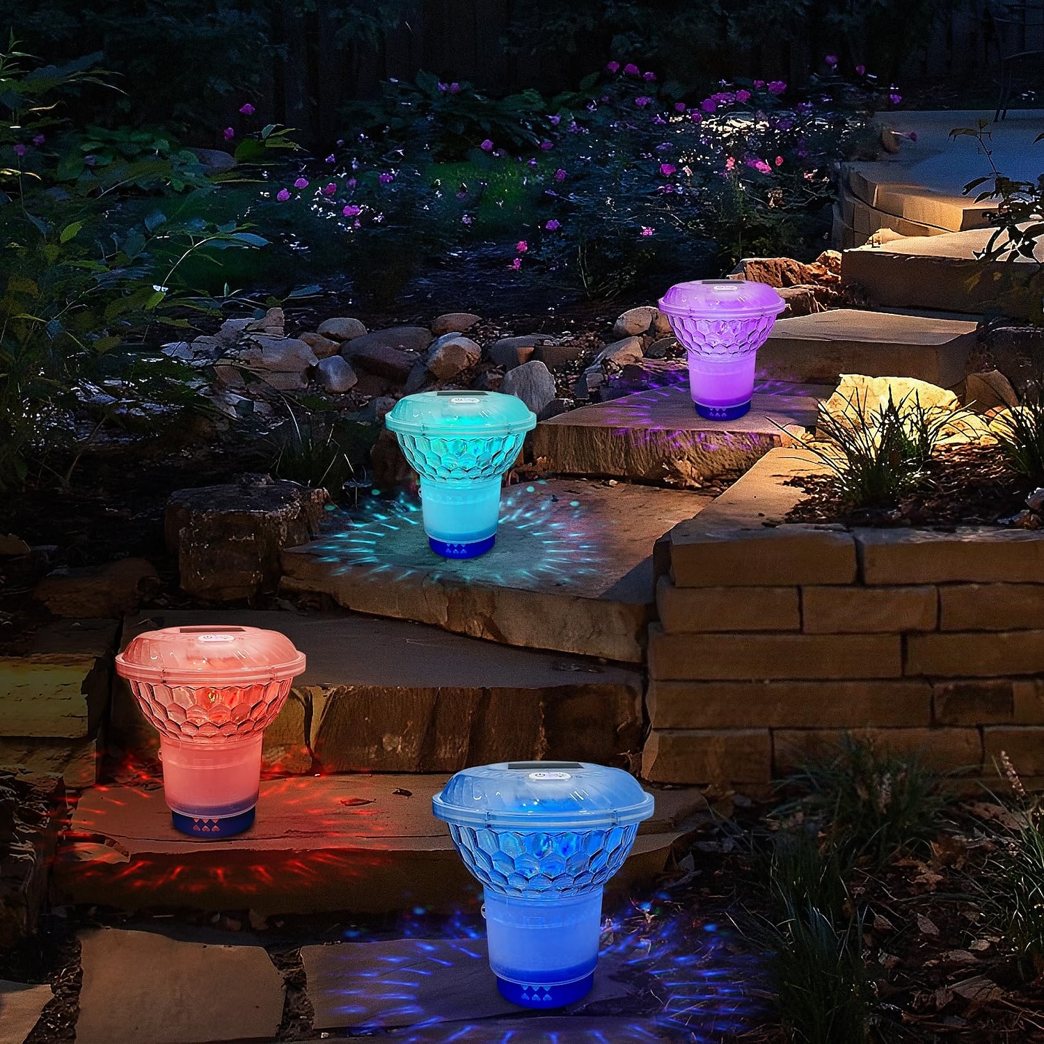 1 peça flutuante solar rgb à prova d'água para piscina, controle remoto para fonte de luz flutuante colorida e variável, luz flutuante para piscina de 2025 por $43.99 –P2