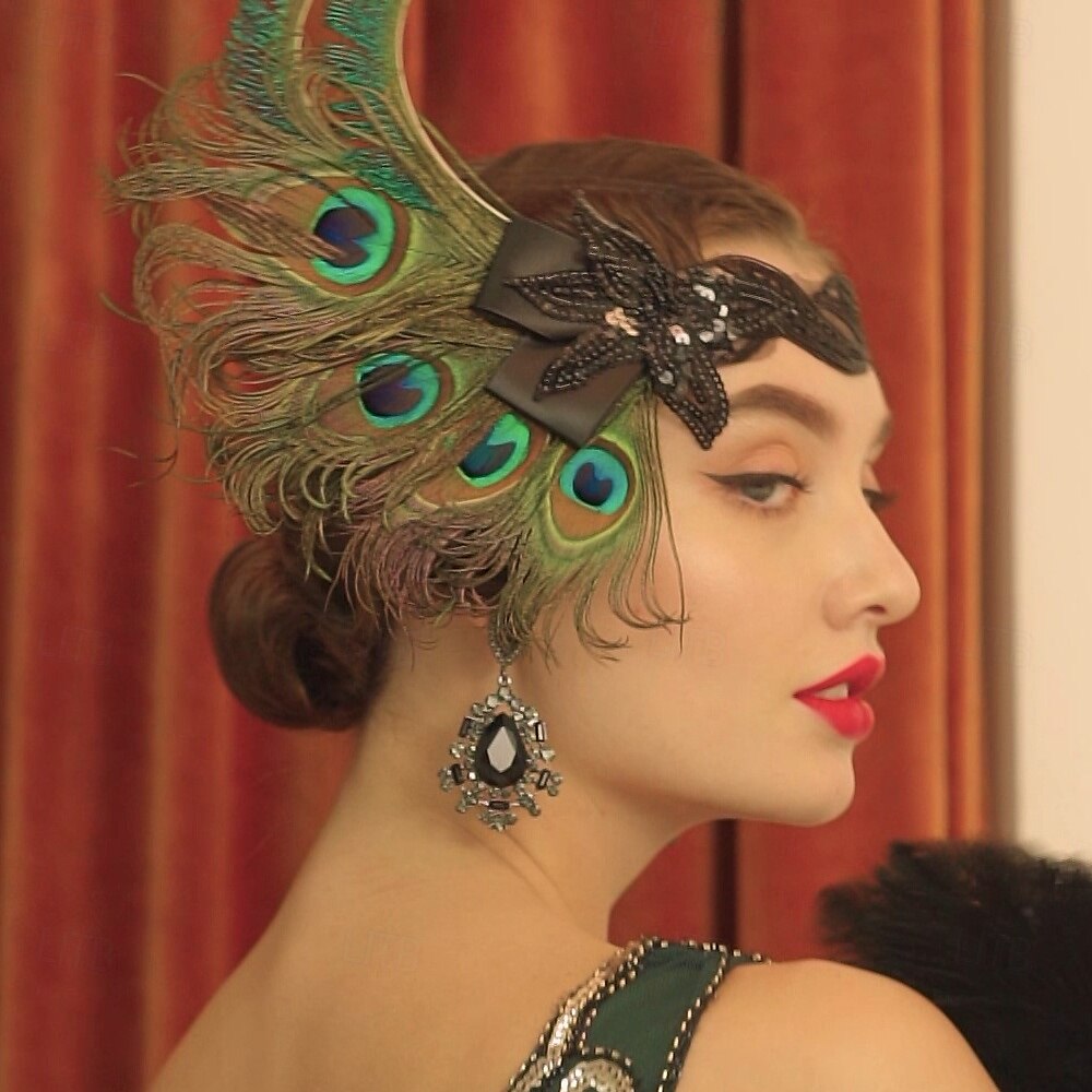 1920-as évek A nagy Gatsby Flapper fejpánt Gyöngyös karkötő Fülbevaló A nagy Gatsby Toll Retro Csillogó glitter Kristály / Strassz Női Farsang Valentin nap Álarcos mulatság Party estélyi viselet 2025 - $25.99 –P7