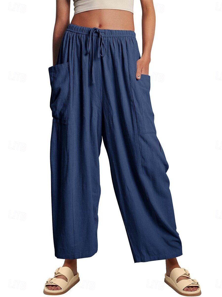 Pantalones baggy de chinos de pierna ancha para mujer Básicos Casual Largos Cintura alta Sencillos Con bolsillo Cinturilla elástica Cómodos Suaves Confortables Micro-elástico Exterior Calle Diaria 2025 - $26.99 –P1
