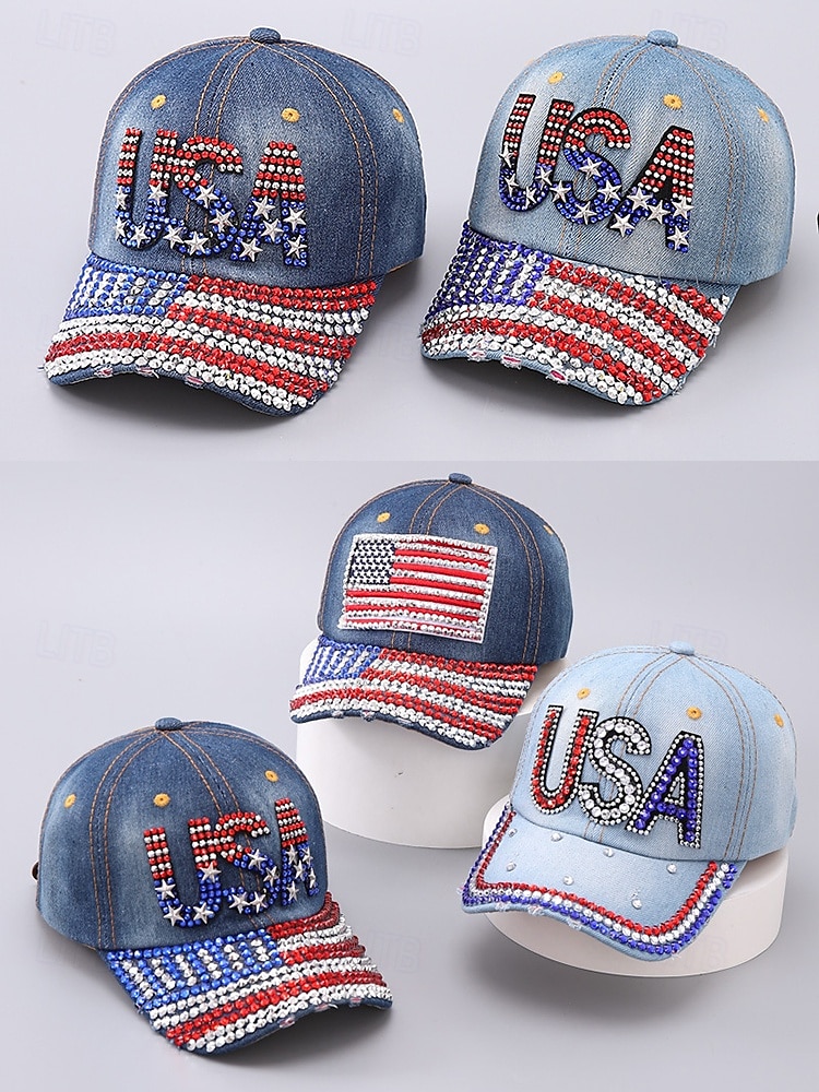 ציון landmark 250 של ארצות הברית - כובע בייסבול דמוי יהלומים – כובע לאומי נוצץ בדגל אמריקאי לנשים וגברים אביזר לבוש מתכוונן ל-4 ביולי 2026 - $18.99 –P3