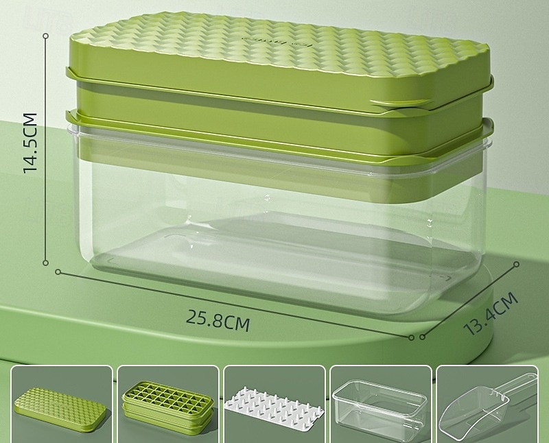 vaschetta per cubetti di ghiaccio con coperchio &contenitore, stampo per cubetti di ghiaccio con 32/64 cubetti, vaschette per ghiaccio impilabili per congelatore con fondo in silicone a sgancio del 2025 a $16.99 –P4