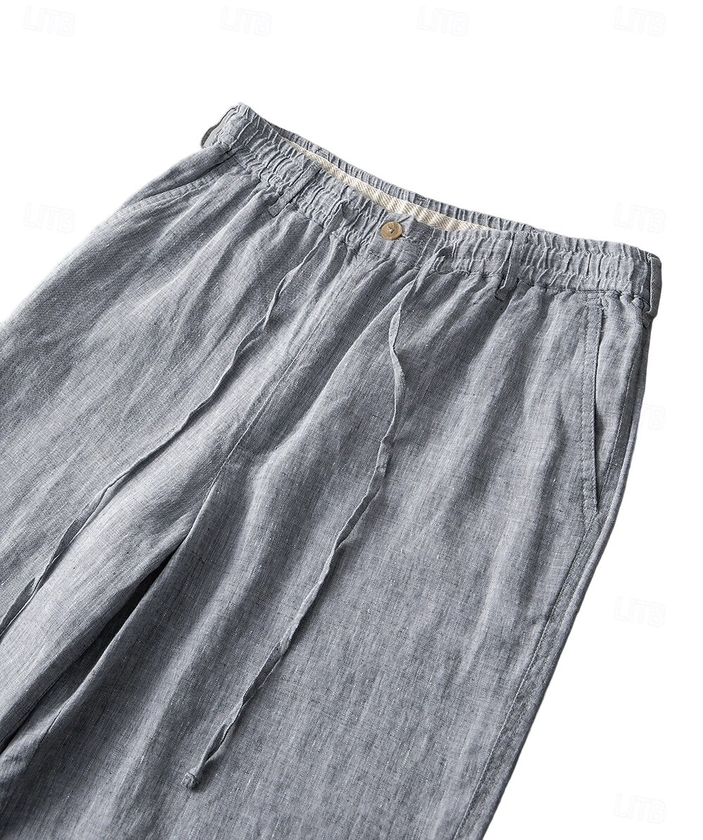 męskie szorty 100% lniane w jednolitym kolorze za kolano codzienne wakacje styl etniczny niebieski khaki 2025 - $41.99 –P11