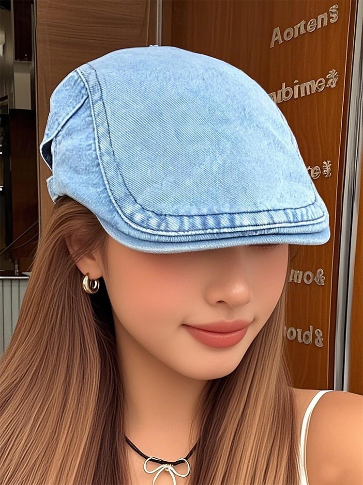berretto piatto in denim da donna con vestibilità regolabile, stile casual per primavera ed estate, perfetto per attività all'aperto, uso quotidiano e viaggi del 2025 a $14.99 –P1