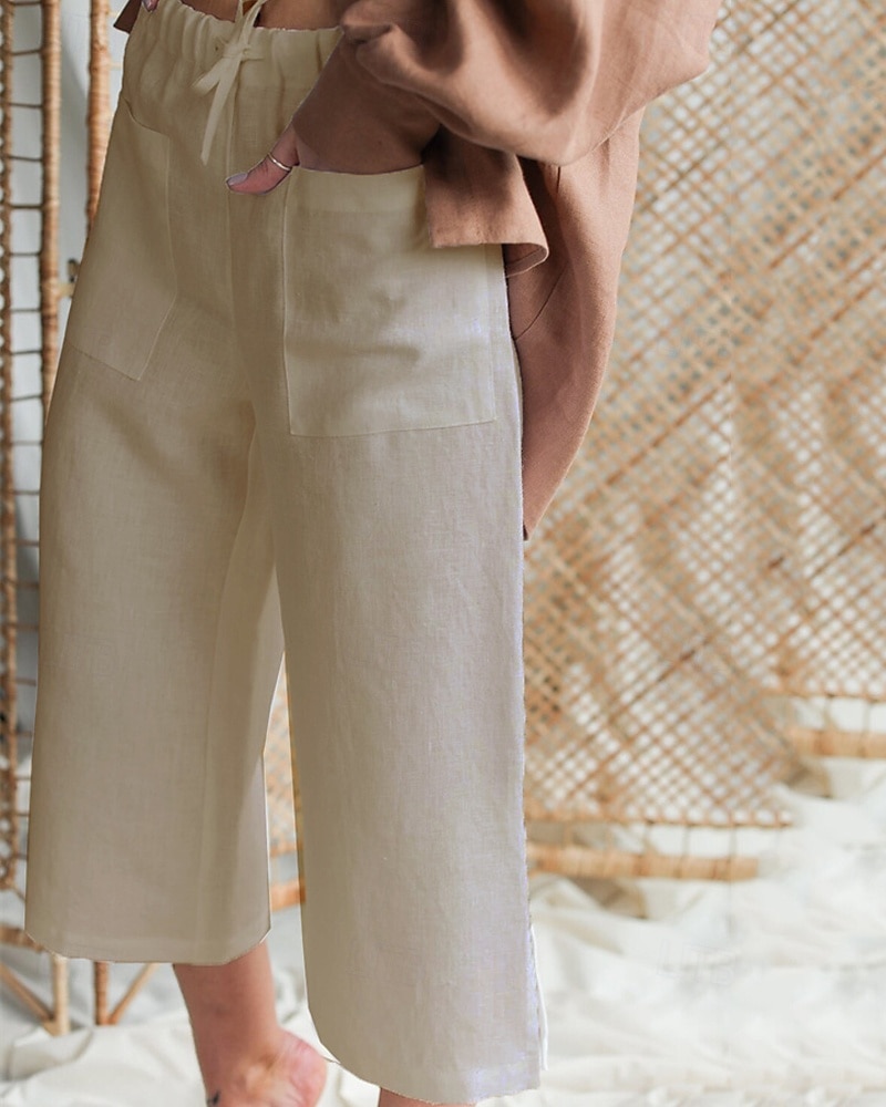 Per donna Pantaloni in cotone e lino Pantaloni Palazzo Moda Streetwear Comfort Lunghezza al polpaccio Misura del girovita medio Semplice Elastico in vita Comodo All'aperto Confortevole Streetwear del 2025 a $26.99 –P6