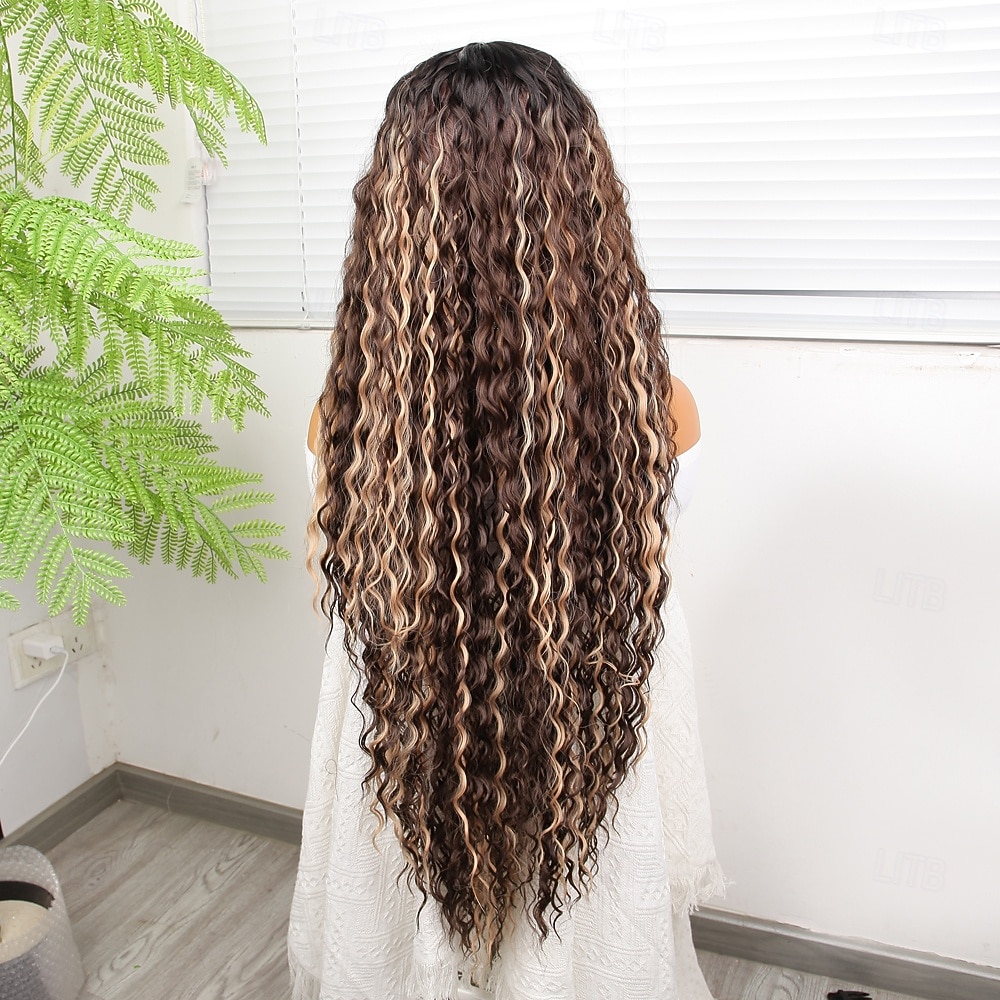 Syntetisk blonderparykk Dyp krøllete Stil 32 tommers Nyanse Midtdel 13x4x1 T Del Blonde foran Parykk Dame Parykk Lysebrun / rødbrun 2025 - $78.99 –P5