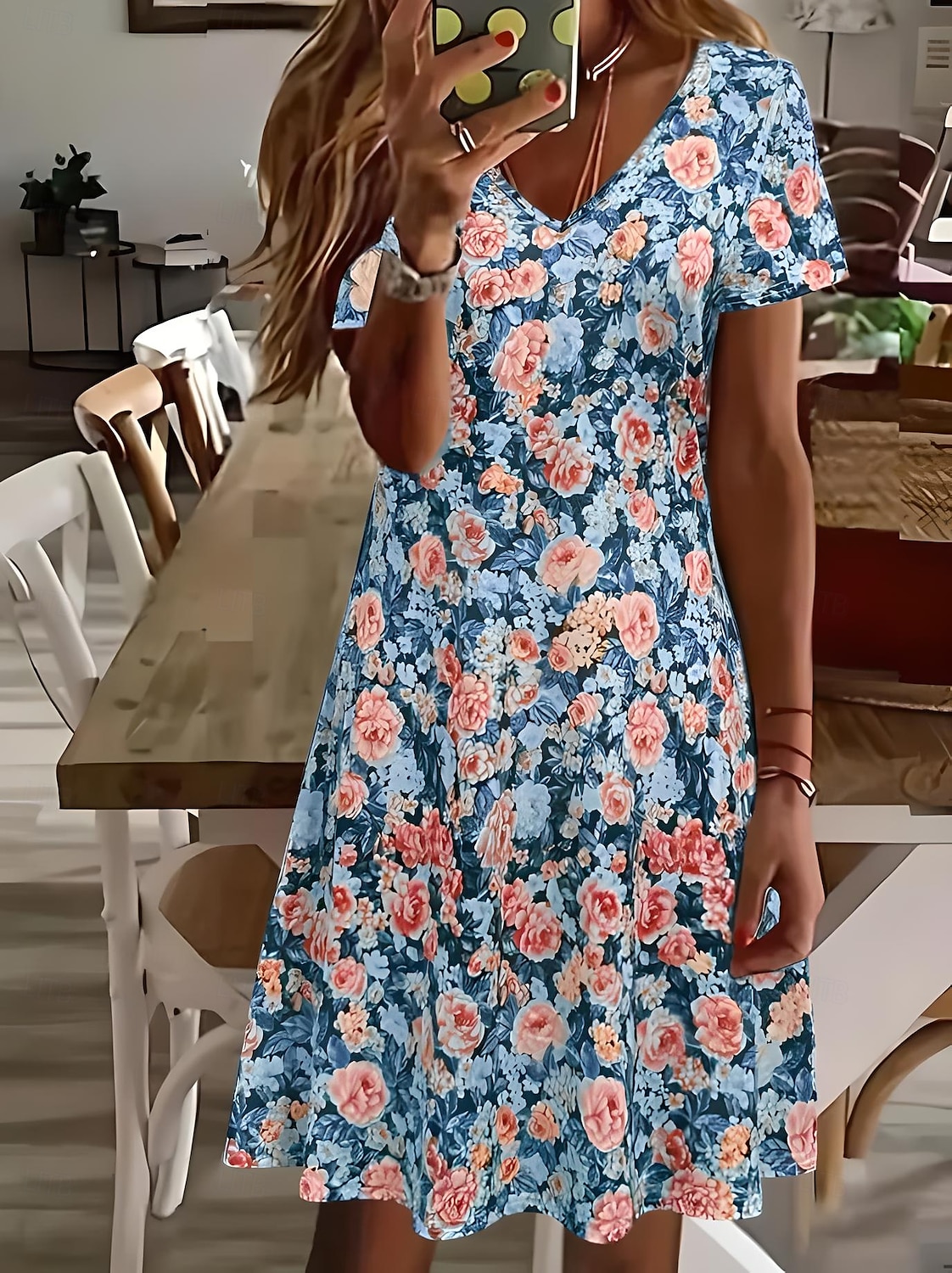 Damskie Sukienka mini Sukienka t-shirtowa Sukienka letnia Letnie sukienki Urlop Codzienny Styl plażowy Codzienny Wyjściowe Regularny Kwiaty Graficzny Krótki rękaw W serek Rumiany róż Niebieski Zielony 2025 - $23.99 –P3