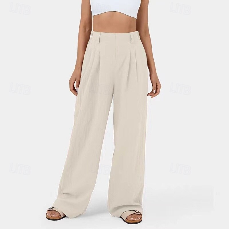 Damen Hose aus Baumwollleinen Palazzo-Hose Mode Streetwear Komfort Volle Länge Mittlere Taille Einfach Plissiert Tasche Bequem Außenbereich Straße Alltagskleidung Ausgehen Dunkelbraun Schwarz 2025 - $27.99 –P8