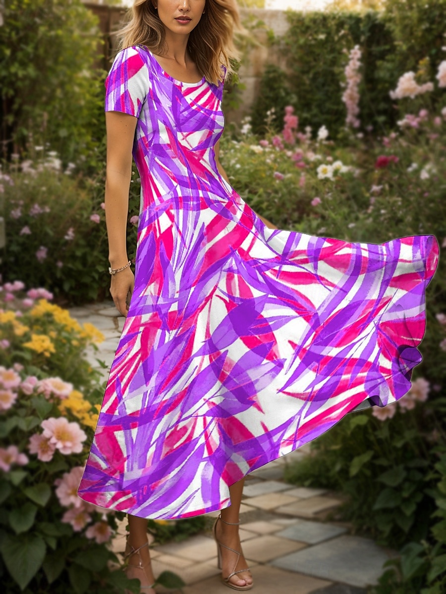 Femmes Robe maxi Robe Décontractée Robe trapèze Robe d'été Vacances ancien Ethnique Coupe régulière Graphique Feuille Géométrique Manche Courte Col carré Jaune Rouge Bleu Violet Été Printemps de 2025 ? $31.99 –P6