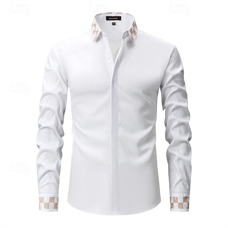 Per uomo Camicia Camicia elegante Camicia con Bottoni Semplice Matrimonio Quotidiano Nero Bianco Manica Lunga Collo ripiegato Primavera & Autunno Abbigliamento Patchwork del 2025 a $37.99 –P5