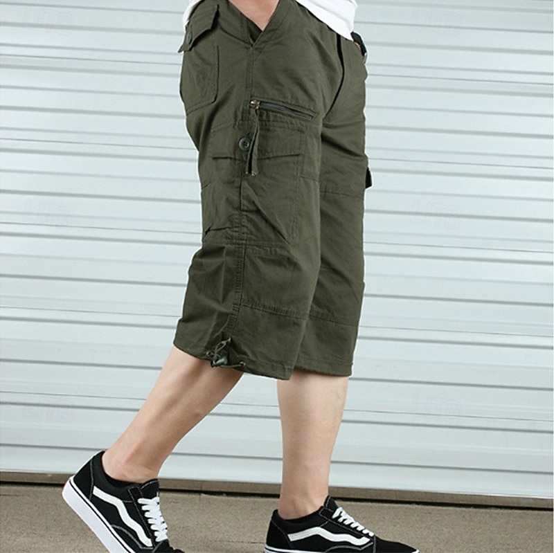 Men's Cargo Shorts Shorts Summer Shorts Drawstring Elastic Waist Multi Pocket Plain Comfort Wearable Calf-Length Outdoor Sport Daily Fashion Casual Black Khaki 2026 - $20.99 –P1