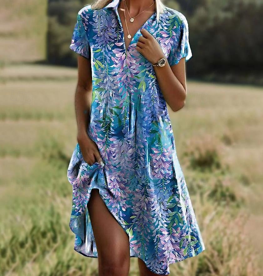 Damen Minikleid A Linie Kleid Sommerkleid Urlaub Lässig Boho Täglich Normale Passform Blumen Grafik Kurzarm Revers Dunkelbraun Rote Blau Grün Sommer 2025 - $26.99 –P3